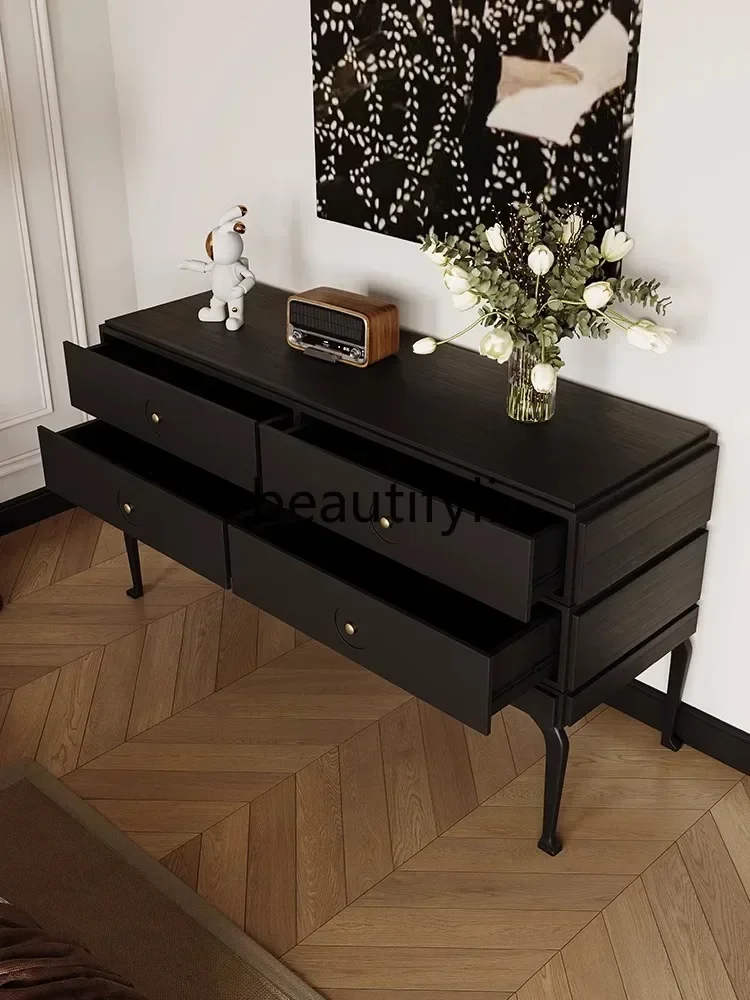 2003 French retro dining side cabinet, living room storage four chest cabinet, entrance partition cabinet, black storage cabinet