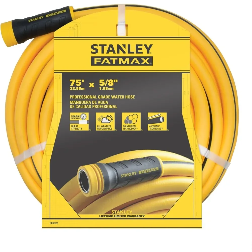 

Professional Grade Water Hose, 75' x 5/8", 75ft, Yellow, 500 Psi