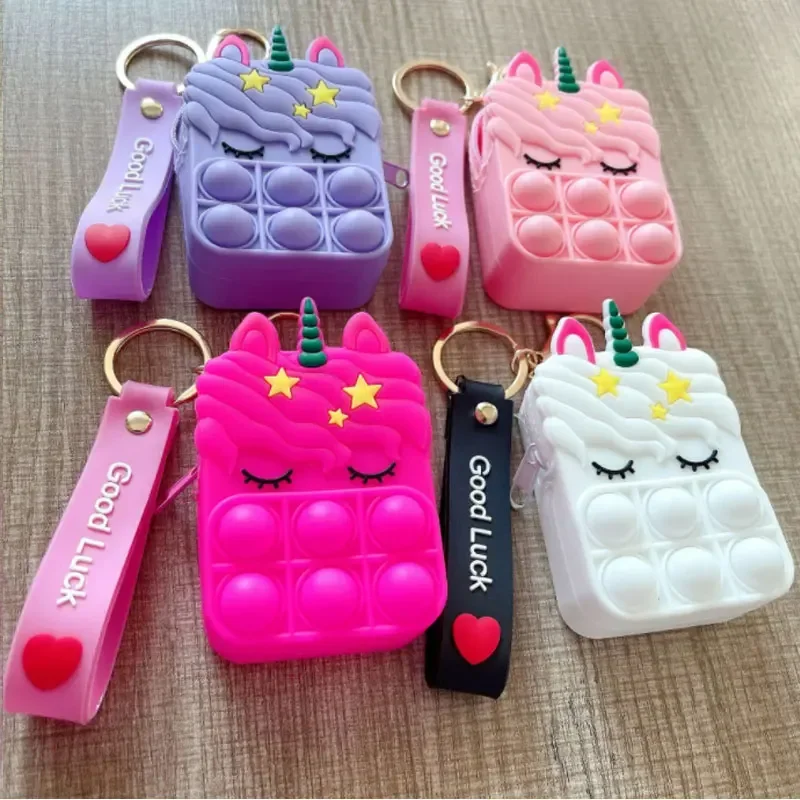 1PSC New Colorful Simple Dimple Messenger Bag Fidget Toys Push Bubble Antistress Children Toy Pop Its Keychain Wallet Wholesale