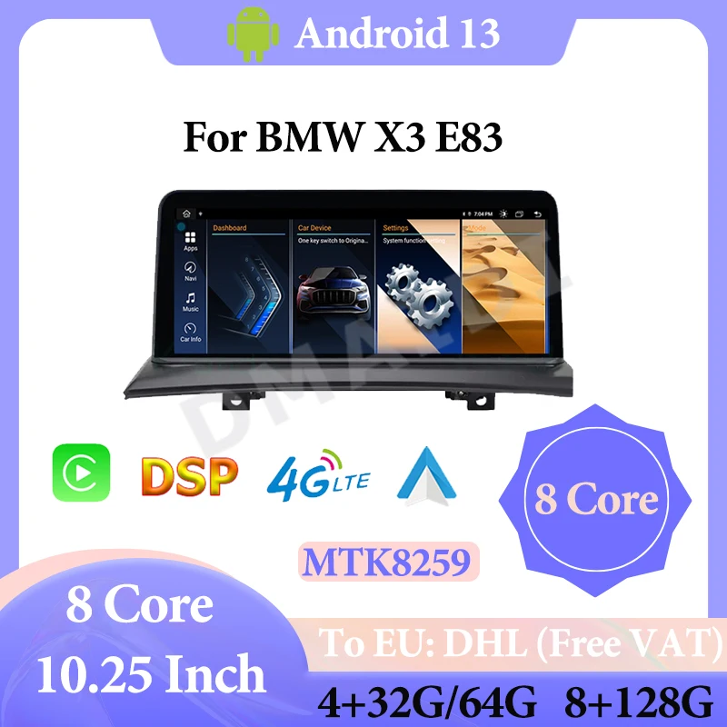 

Android13 GPS Navigation 10.25" 128G MT8259 For Bmw X3 E83 ID8 Video Player Screen Carplay WIFI 4G Bluetooth