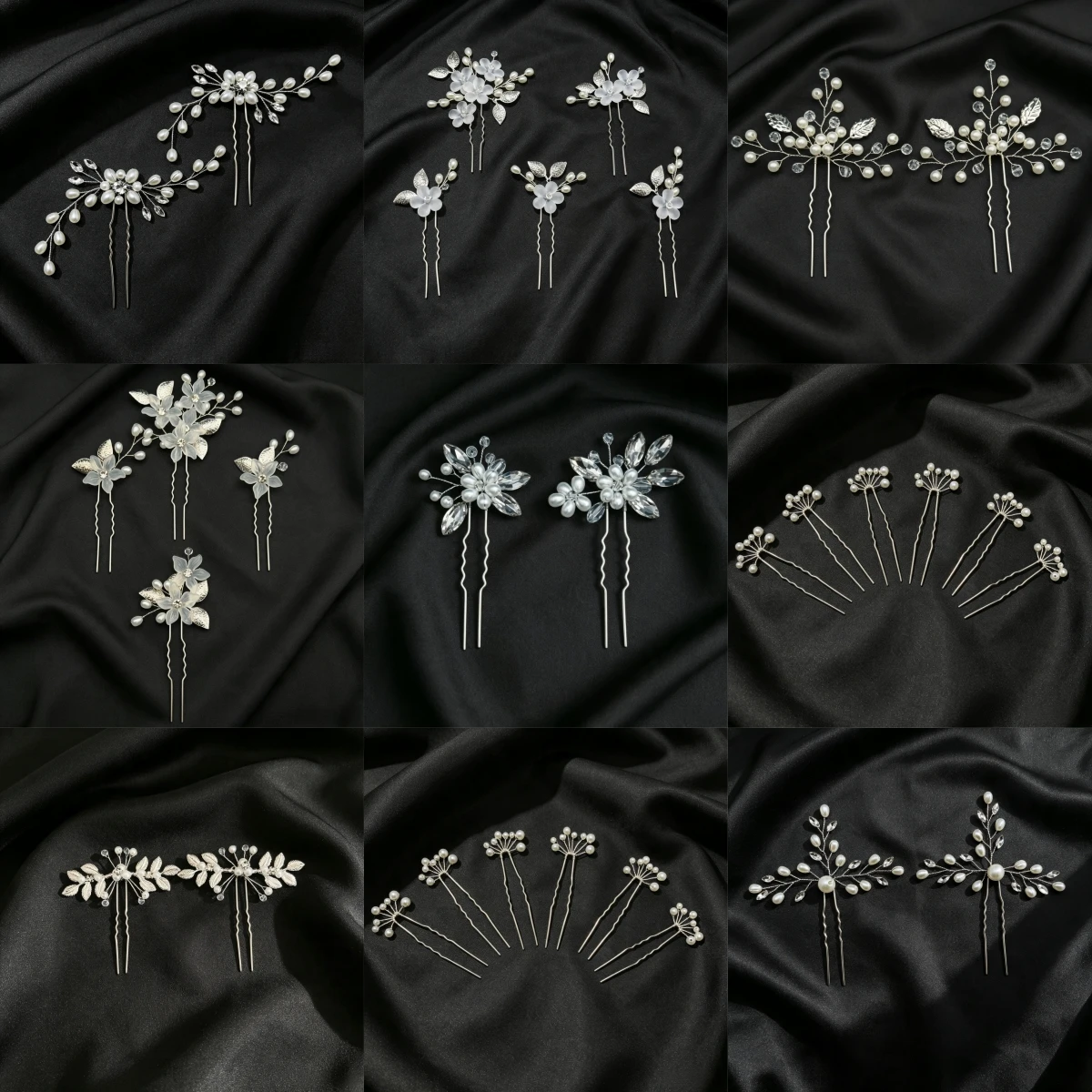Silvery Rhinestone Crystal Pearl Flower Handmade Fashion Hair Clip Hairpin Bridal Wedding Hair Accessories Jewelry Hairpin Clip