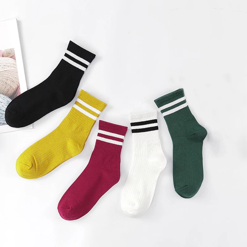 

1 Pair Japanese Style Striped Socks for Women High School Girls Harajuku Sock Solid Colors Needles Knitting Cotton Socks