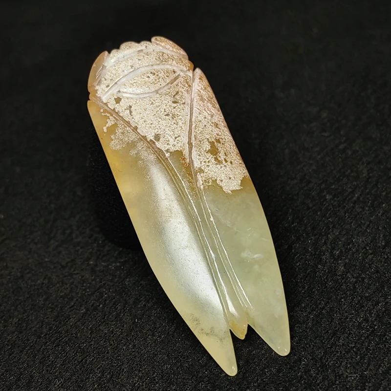 YIZHU CULTUER ART Size 7.6×2.8×1.2cm Chinese Old Jade Carved Pixiu Cicada Yubi Yu Bi Pendant Collectibles