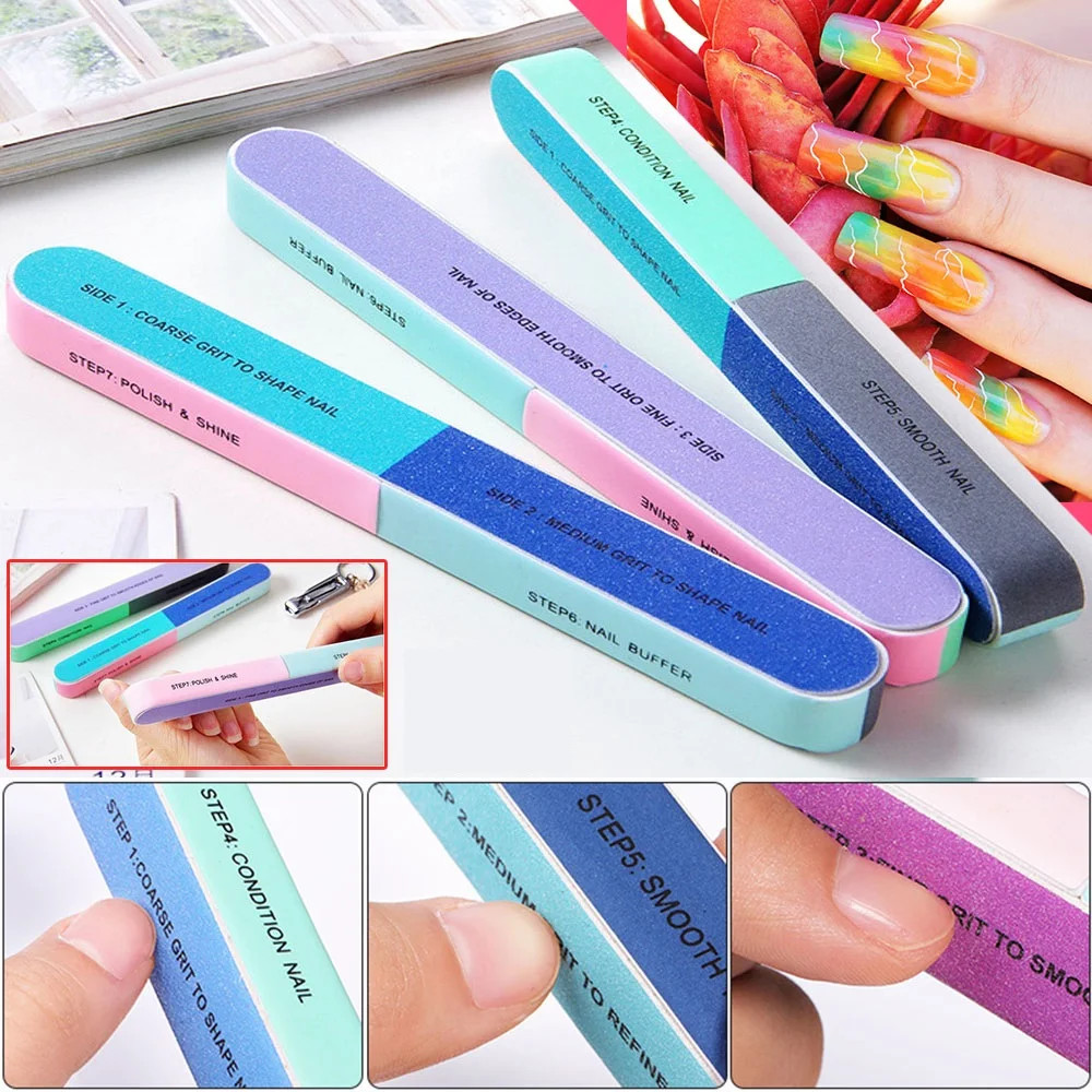 7 Way Nail Sanding Block Straight Buffer File Art Sand Surface Manicure