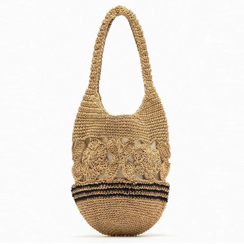 Large capacity straw woven women bag 2024 new single shoulder bag hand woven underarm bag fashion hollow summer beach bag