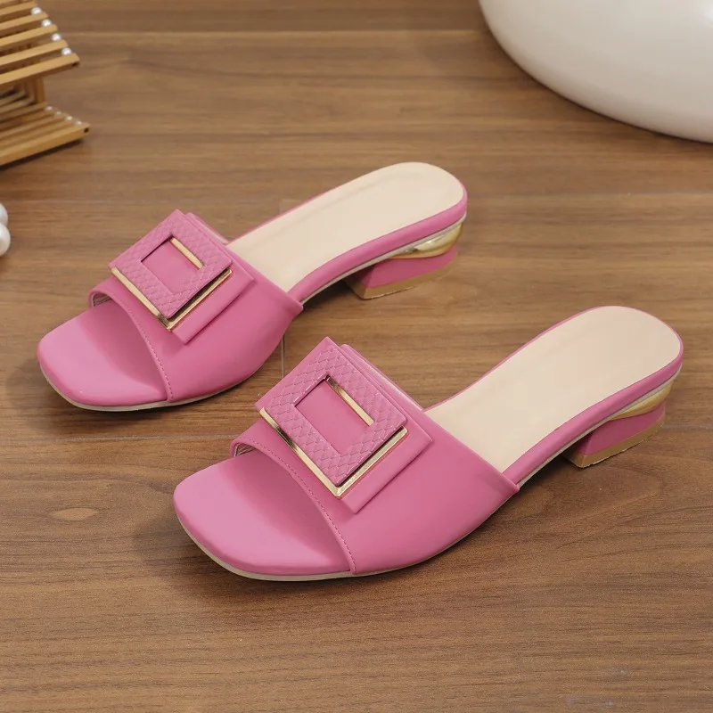 

Summer Party Sandals Women'S Fashionable Shoes Square Shiny Fish Mouth Mid Heel Slippers for Women Zapatos Mujer 2025 Tendencia