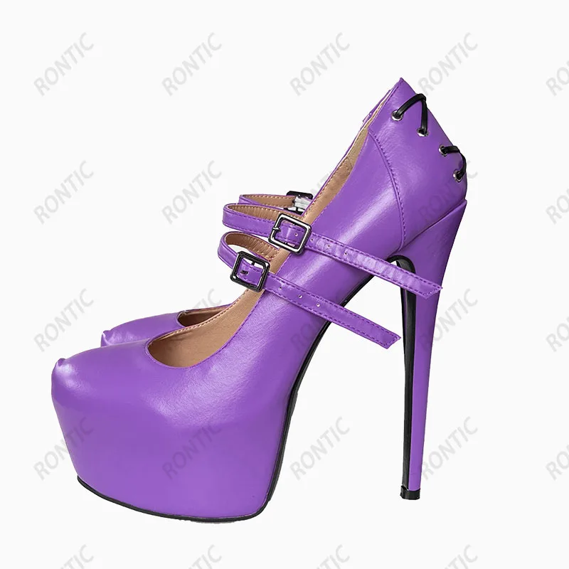 Rontic New Women Platform Pumps Sexy Stiletto Heels Round Toe Gorgeous Fuchsia Blue Orange Red Dress Shoes Women US Size 5-20 view 6