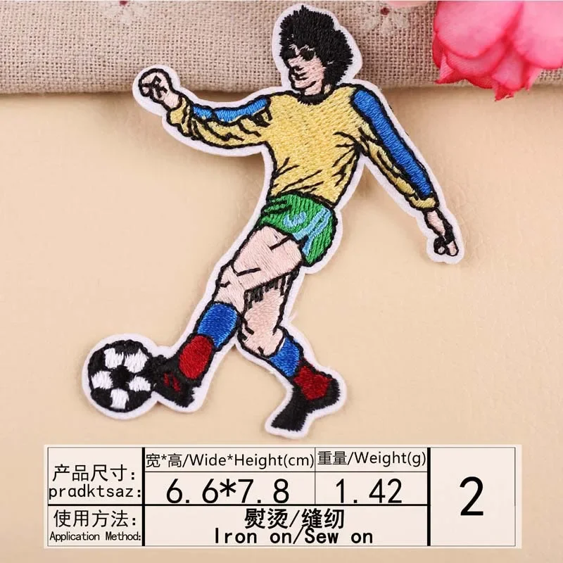 Football Player Figure Embroidered Cloth Appliques Cartoon Soccer Star Iron on Patch for Sports Jersey Shorts DIY Deco Wholesale