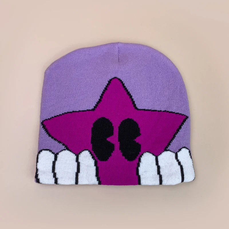 Cartoon Niedliche Fünfzackige Stern-Strickmützen Herbst und Winter Neue Hip-Hop Warme Ins Farbblock Vielseitige Street Fashion Beanies – Detail 11