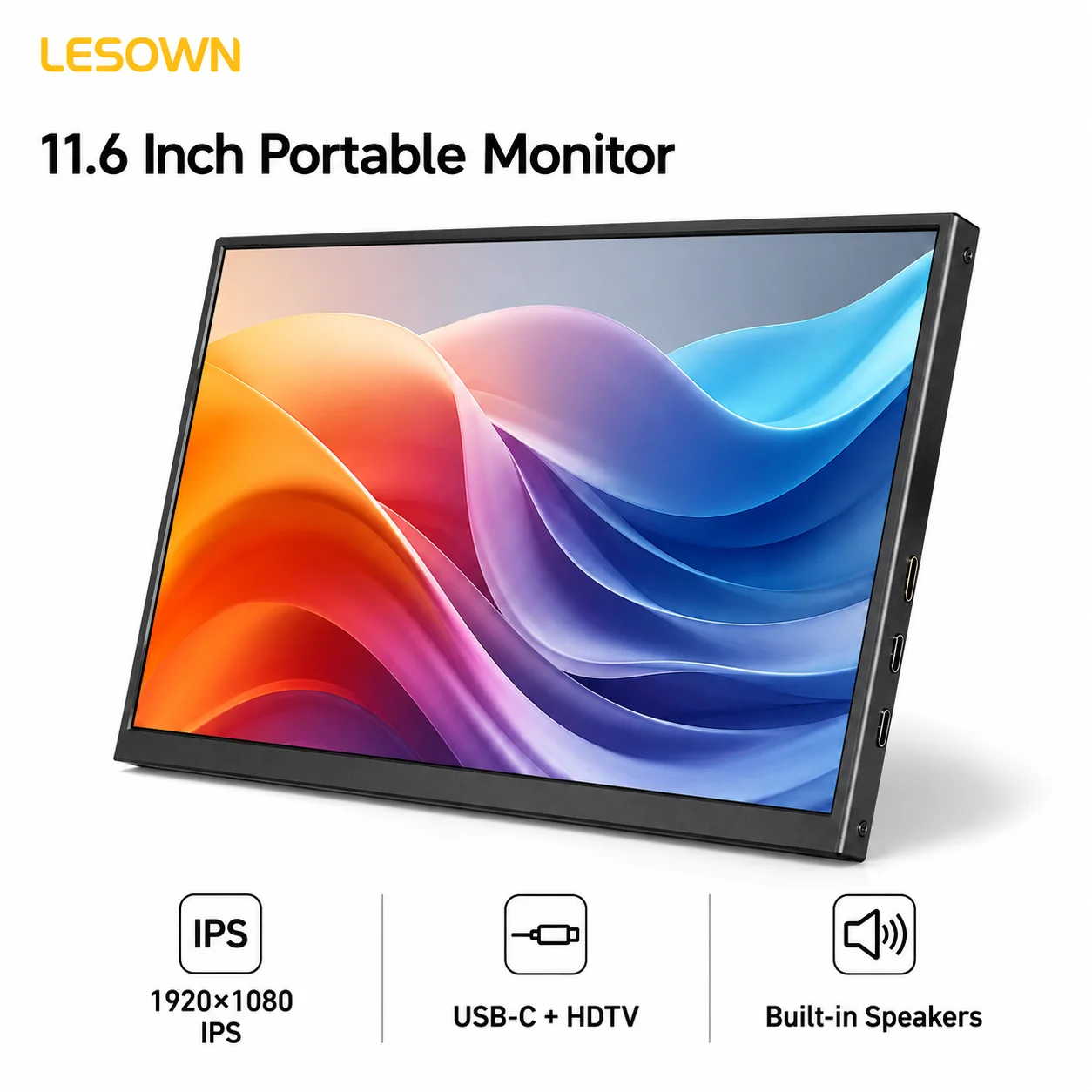 LESOWN 11.6 Inch Portable Monitor 1920x1080 IPS USB-C HDTV Secondary Screen with Speakers VESA Mount for Laptop PC