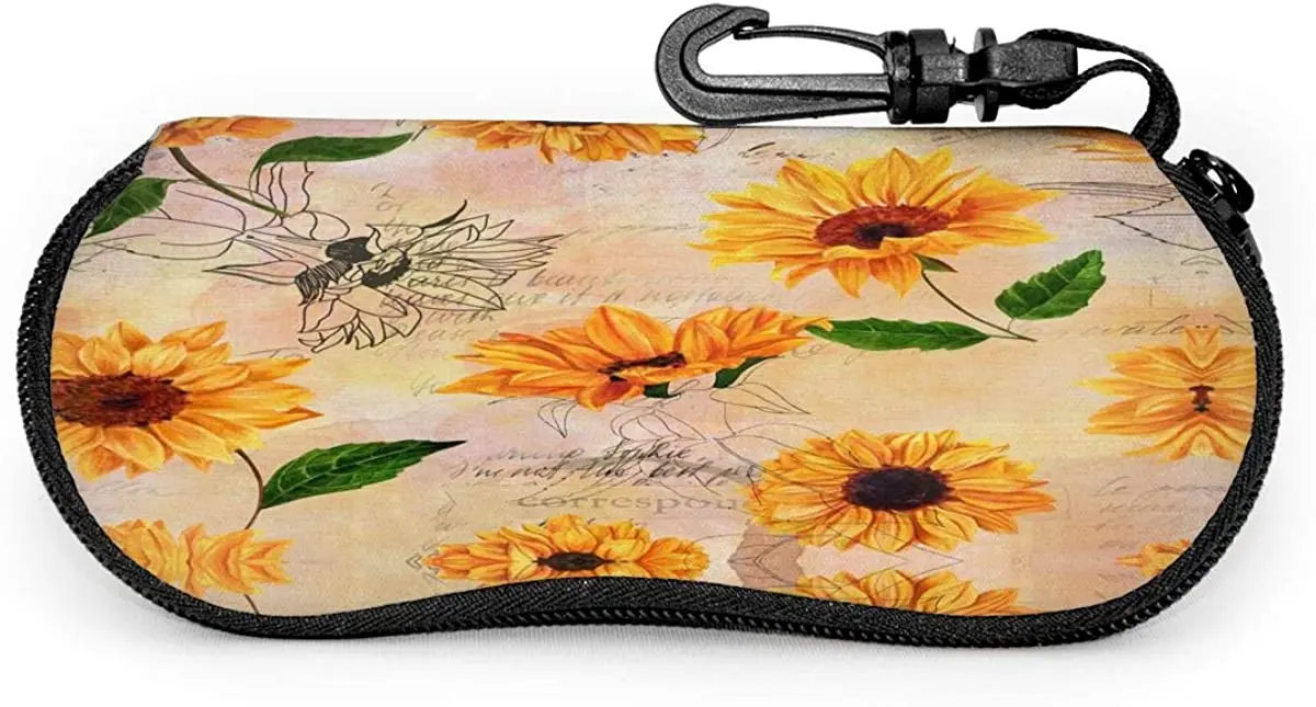 Vintage Sunflowers Sunglasses Case Ultra Light Portable Neoprene Zipper Eyeglass Soft Case