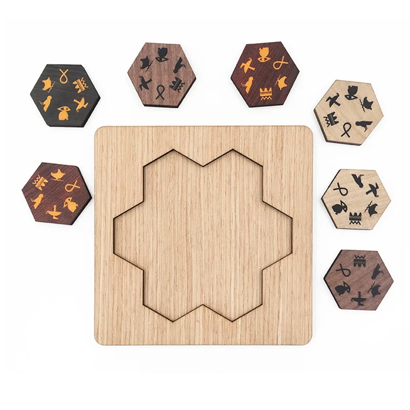 New Lost Found Wooden Mind Brain Teasers Puzzles Challenging Egyptian Hieroglyph Puzzle Game for Adults