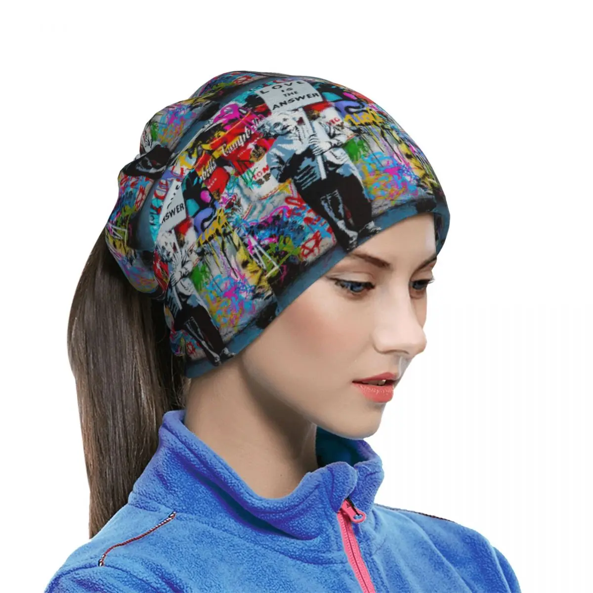 Banksy Love Is The Answer Multifunctional Elastic Neck Gaiter Wind Proof Face Cover Bandana Unisex for Motorcycle Climbing