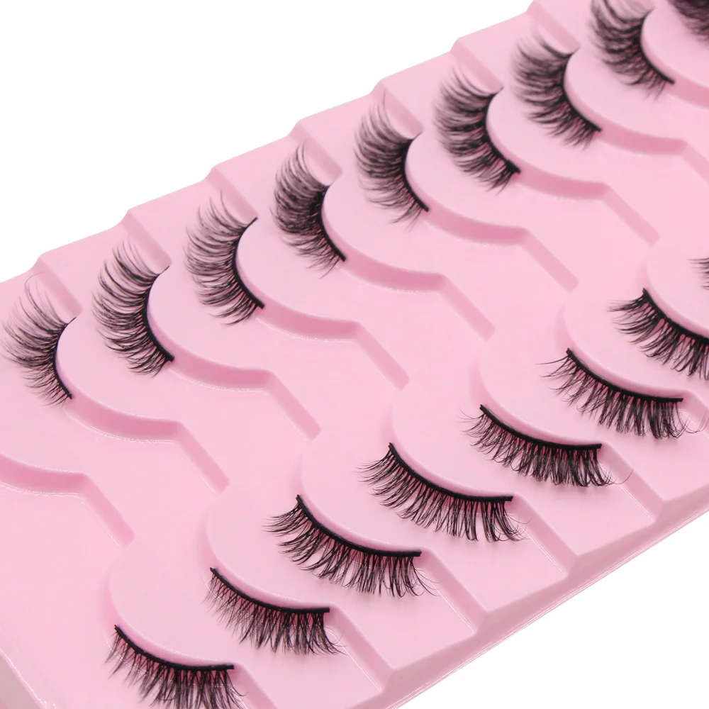 Moonlily 10 Pairs Half Eyelashes Natural Soft Cat Eye Lashes Reusable Winged Fluffy False Mink Lashes Extensions Makeup Tool