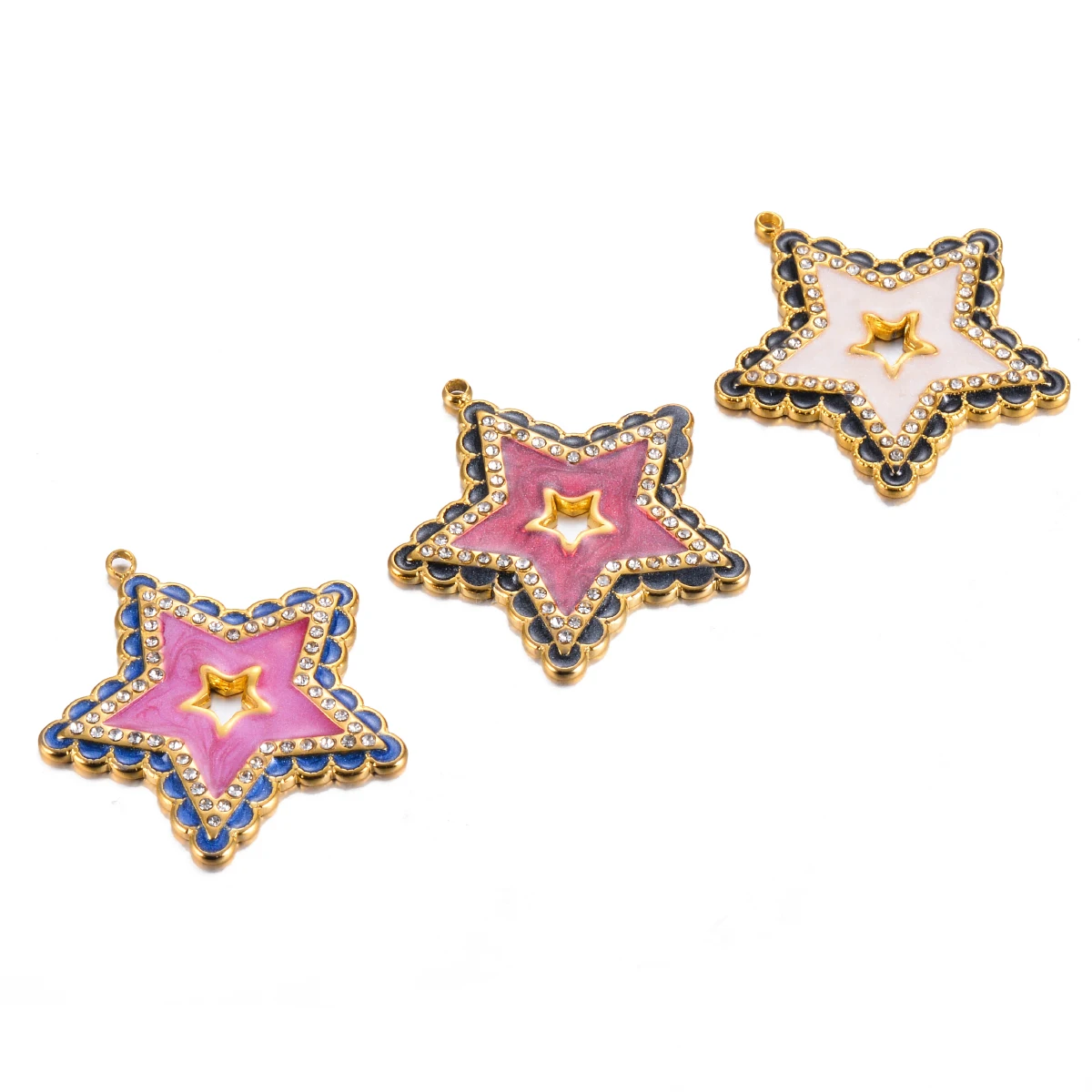 4pcs Enamel Big Designer Star Charms Rhinestones for DIY Earrings Necklace Stainless Steel Jewelry Making Pendant Supplies