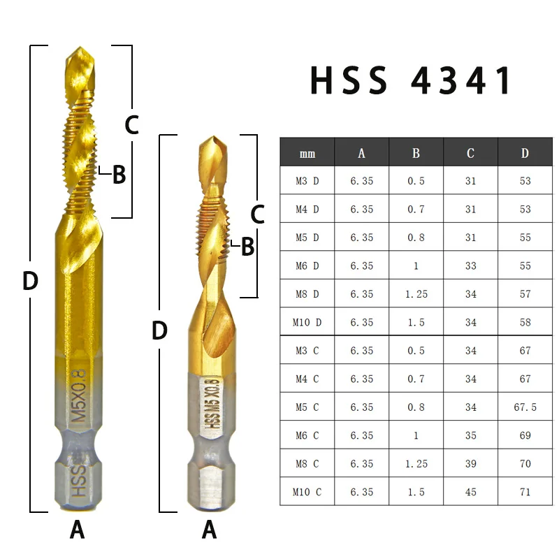 2/6/12Pcs Tap Drill Bit Hex Shank Titanium Plated HSS Screw Thread Bit Screw Machine Compound Tap M3 M4 M5 M6 M8 M10 Hand Tools