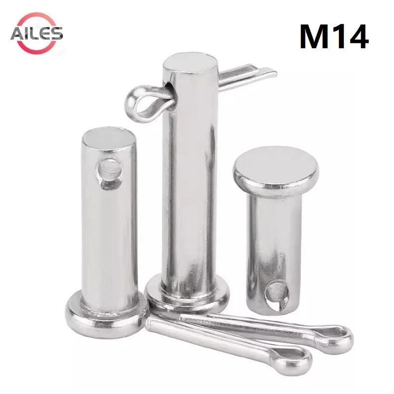 

M14 Clevis Pins with Hole and Split Cotter Pins Set Flat Head Pin Construction T shape Pin Link Hinge Pin 304 Stainless Steel