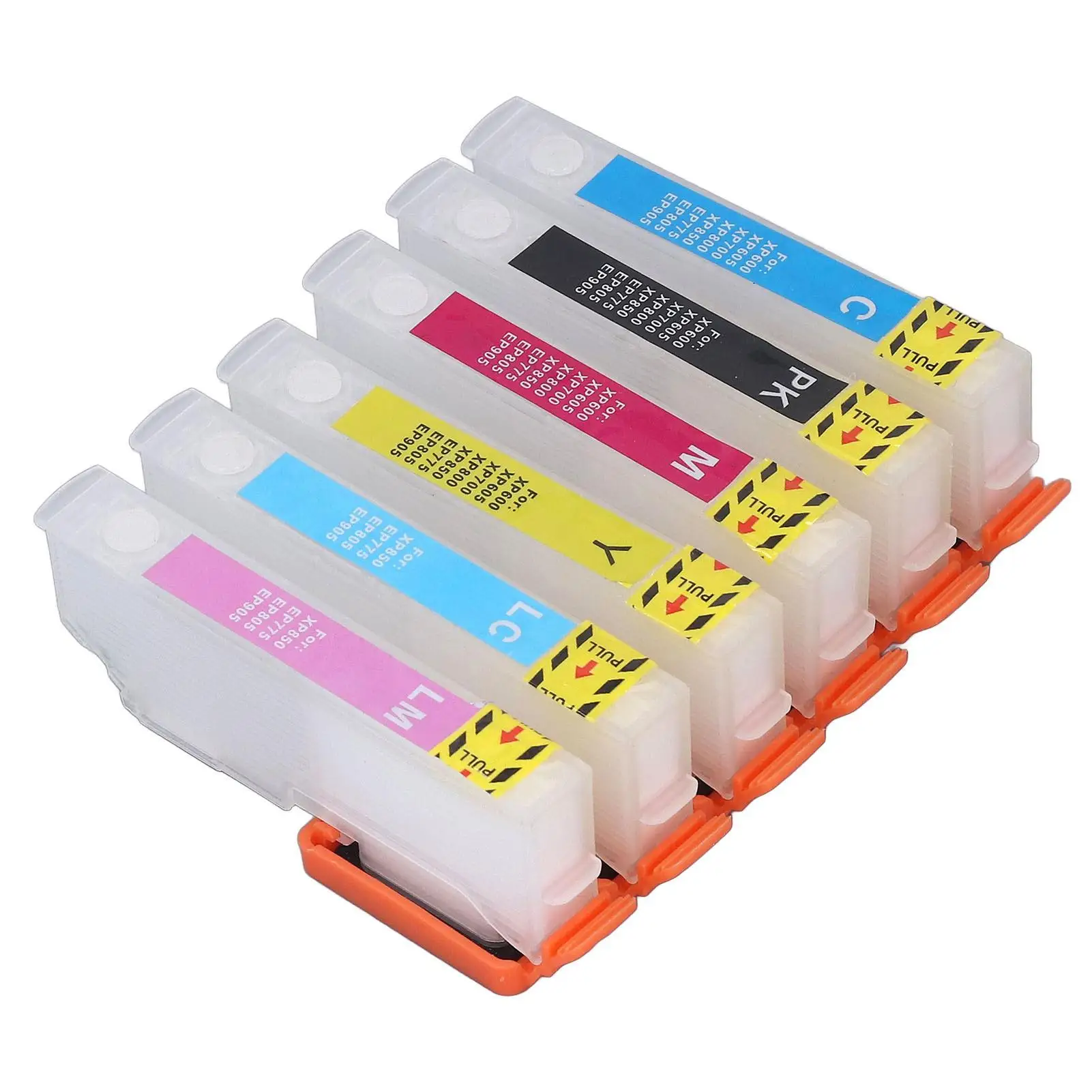 6 Pack Refillable Ink Cartridges: Black, Cyan, Magenta, Yellow, Light Cyan & Light Magenta for Printer Replacement