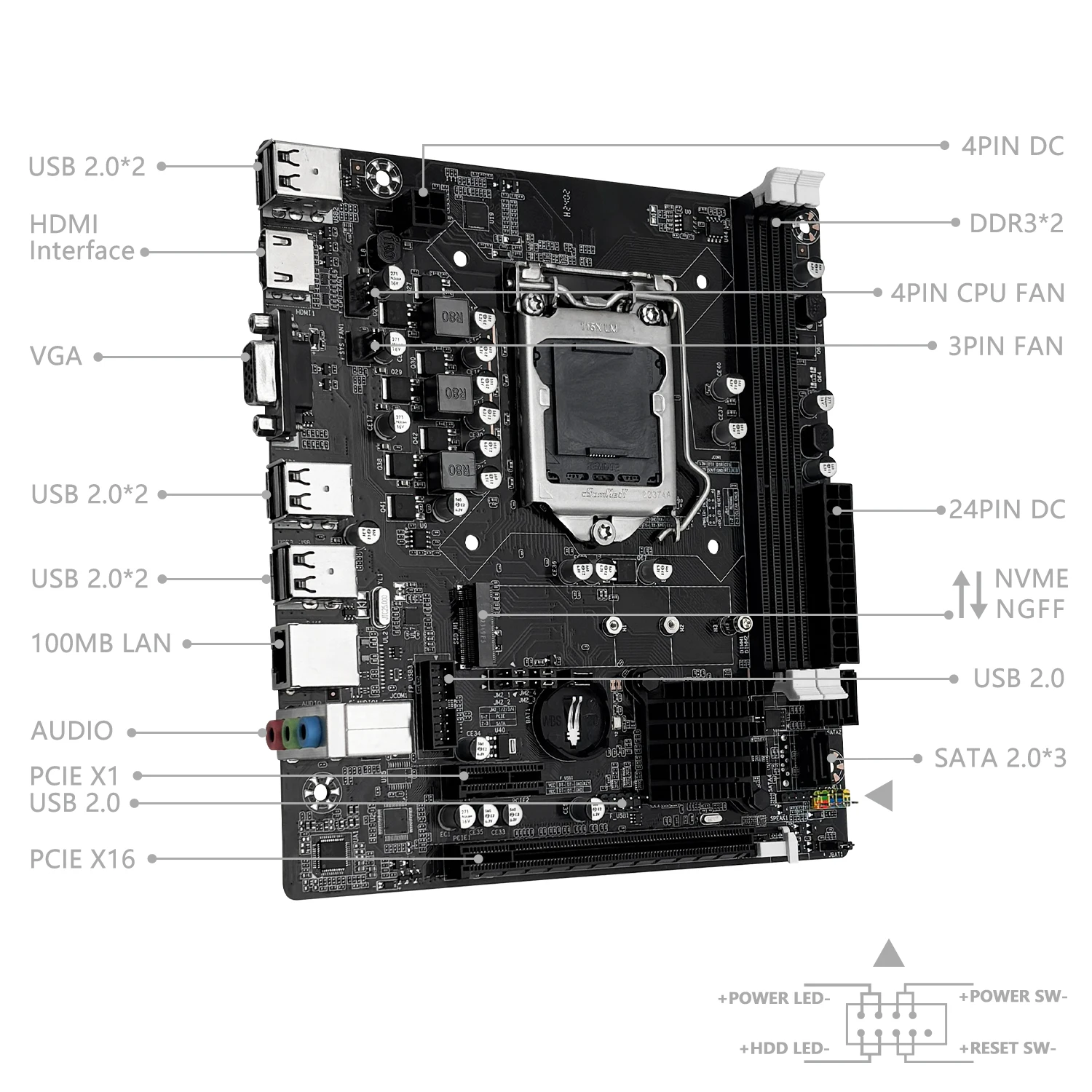 Imagem -06 - Motherboard Combo Kit Cpu Intel i3 3220 Processador Lga 1155 Memória Ram 16gb Ddr3 Desktop M.2 Nvme Vga Hdmi Itx H61c Machinist-h61