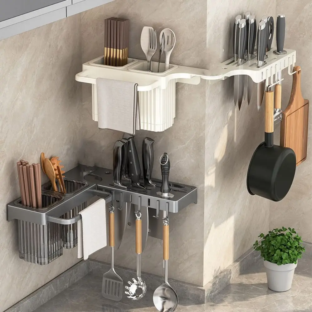 

Wall Mounted Kitchen Storage Rack 90 Degree Rotation Space Saving Cutter Holder Moisture Resistant Large Capacity