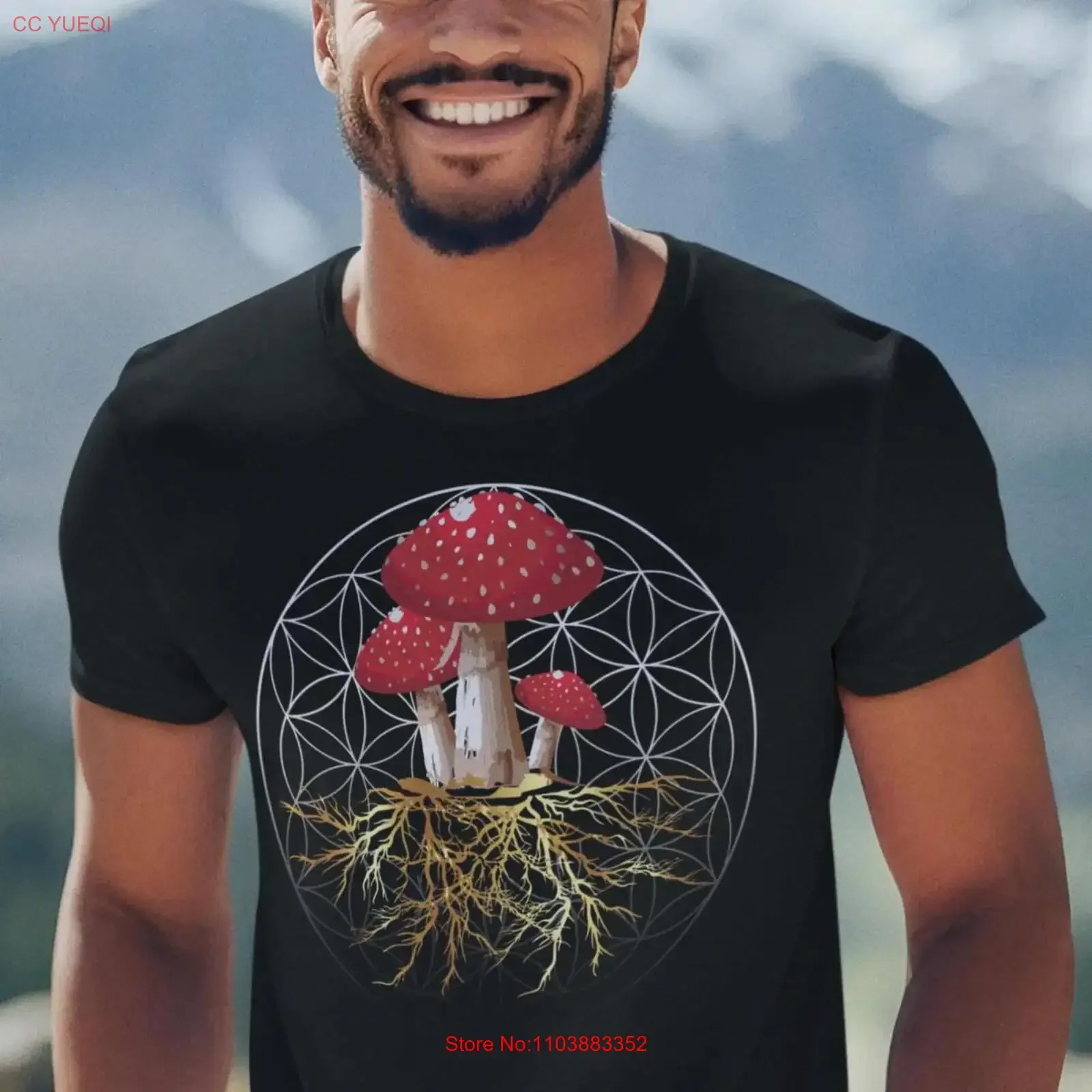 Amanita Muscaria flor de la vida geometría sagrada taburete de sapo rojo setas sagradas setas mágicas hongos psicodélicos camiseta vintage