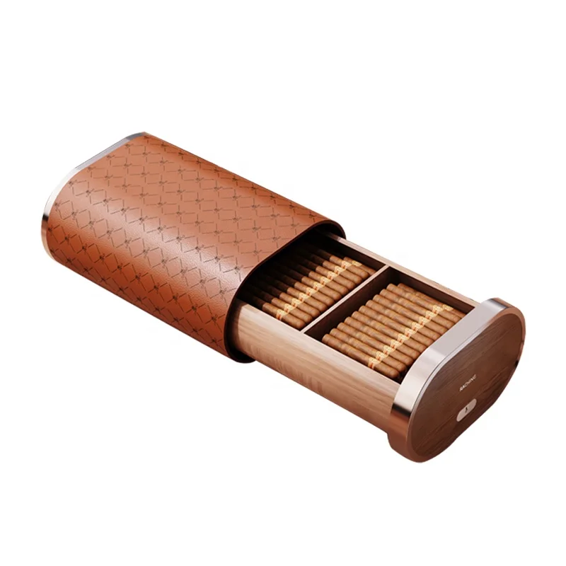 Luxury Cigar Box with Imported Calfskin, Natural Shadow Wood and Chrome Plating Material Cigar Case