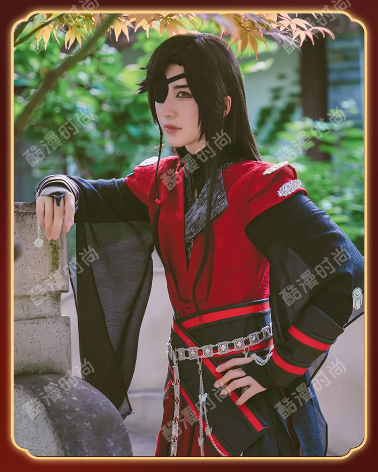 Fato de Cosplay anime com peruca para homens e mulheres, conjunto completo de roupas, bênção do céu, Tian Guan Ci Fu Huacheng, preto e vermelho Hanfu