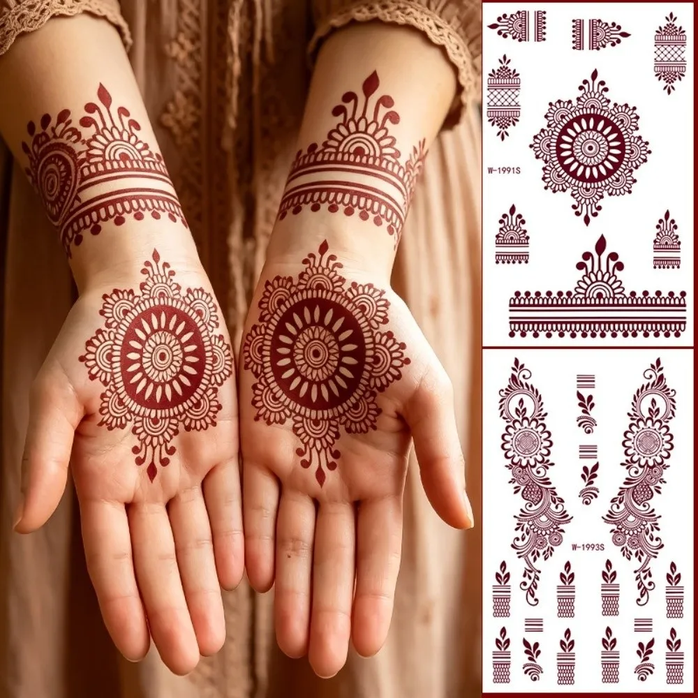 Red Mehndi Stickers Henna Tattoo Stickers Lace Fake Tattoo Wedding Tool Red Henna Tattoo Decals India Flower Legs Arm
