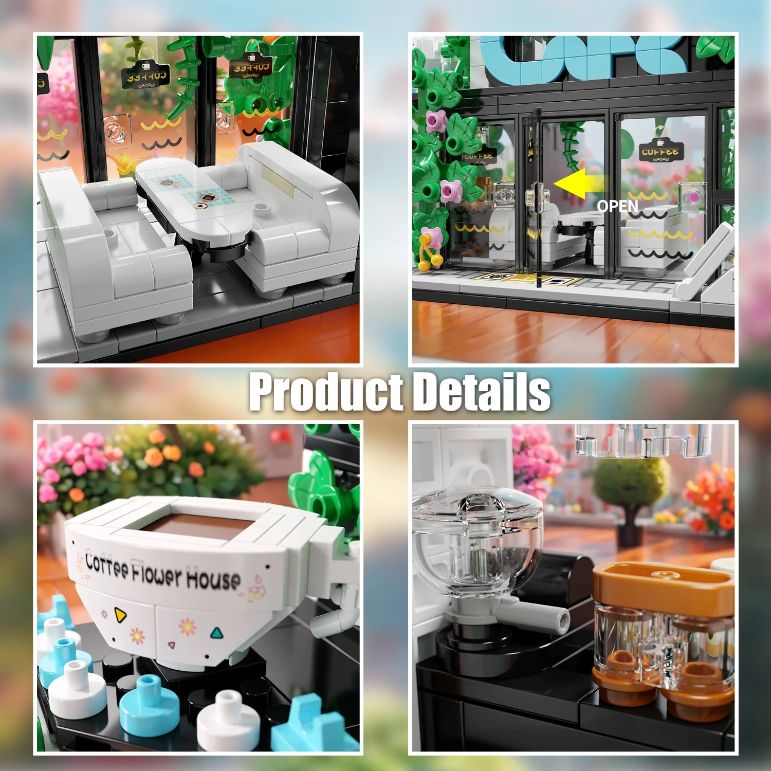 572PCS Building Blocks Toy For Kids City Street View Coffee Flower House Model Big Size Particles Bricks 3D Puzzle Educational T