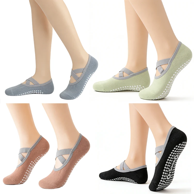 

Women's Non-Slip Yoga Socks Cotton Pilates Ankle Gym Socks with Grip for Ballet Dance Fitness Sports Camping