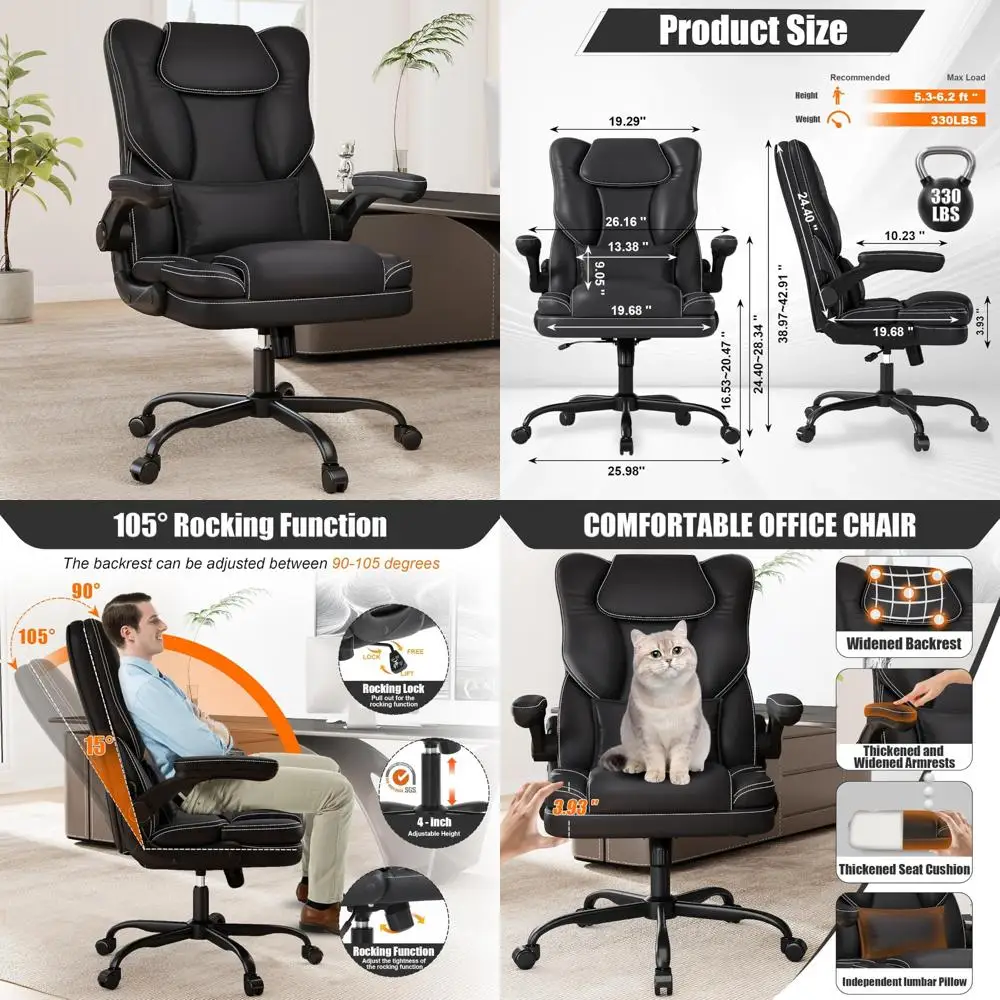 

Ergonomic Chair for Office with Adjustable Armrests, Supporting Up to 300lbs, Suitable for Medium to Tall Users with Lumbar Supp