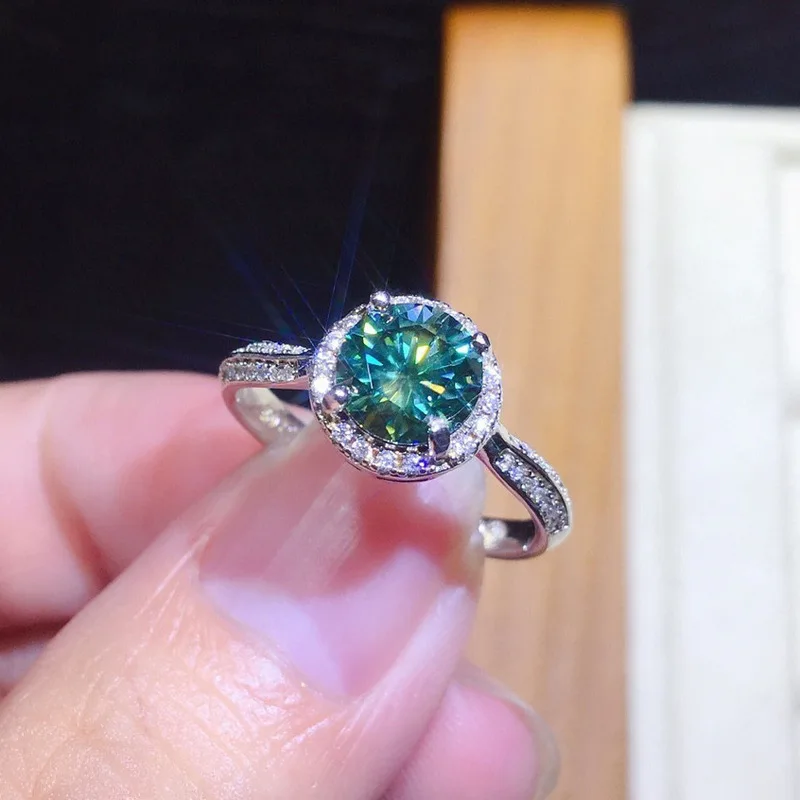 Classic 8-Heart Eight-Pointed Star Platinum 950-plated Synthetic Blue-Green AAA Zirconium Engagement Silver Ring - Jewelry Gift