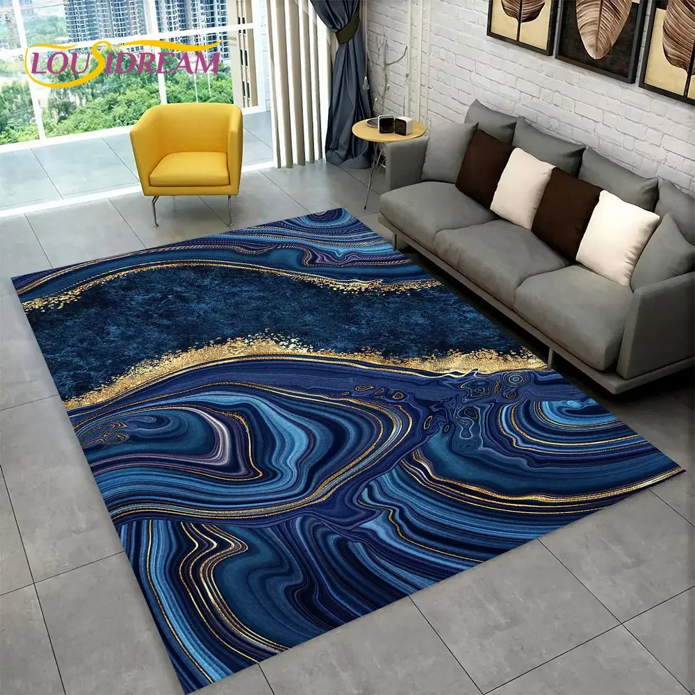 

Nordic Blue Golden Colour Marble Geometric Area Rug,Carpet Rug for Living Room Bedroom Sofa Doormat Decor,Kid Non-slip Floor Mat
