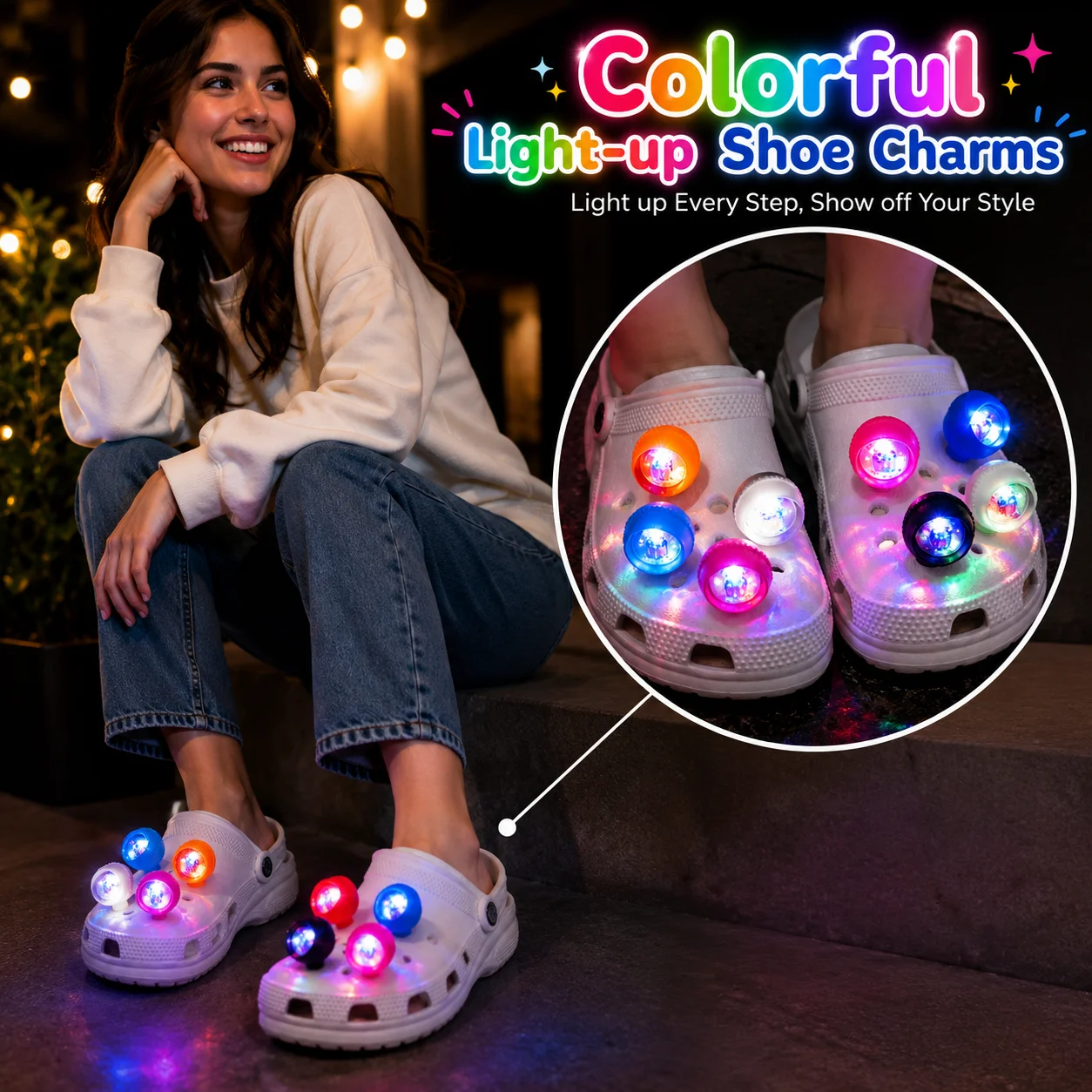 Fashion Colorful Light-Up LED Shoe Charms,Pink Red Charms for Shoes,Touch-Activated Light-Up Accessories for Sandals Clogs