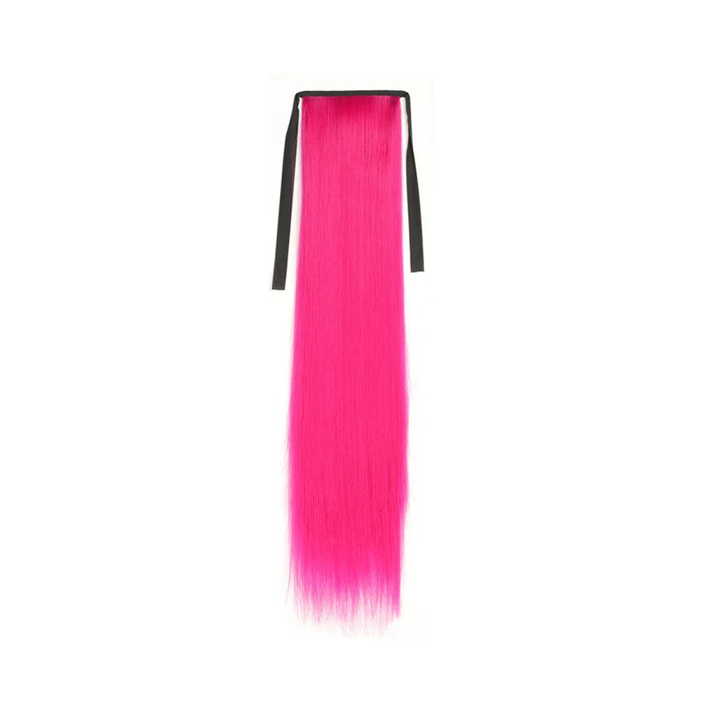 55cm Long Straight Synthetic Ponytail Hair Piece Heat Resistant Fake Hair Chip-in Natural Hair Extension Headwear