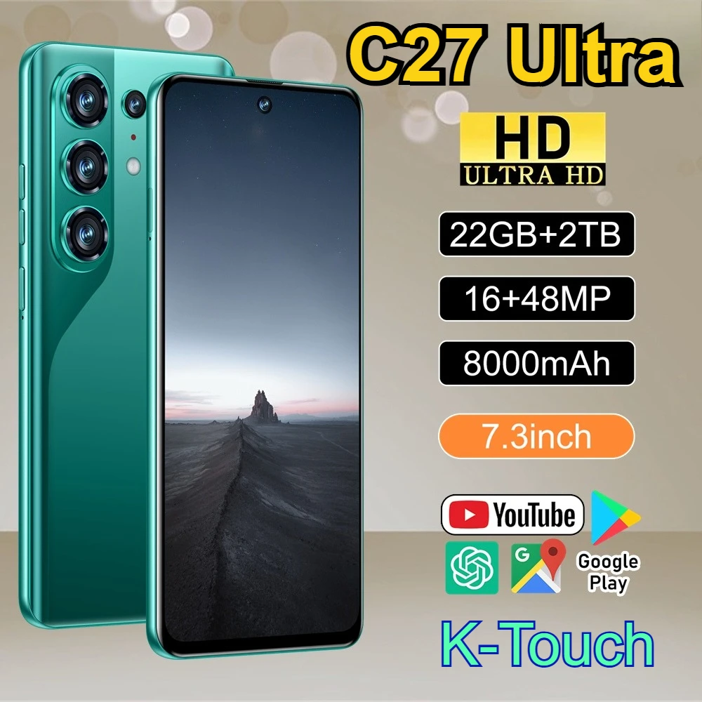telefono inteligente k-touch 5g c27 ultra telefono movil android desbloqueo facial 5g doble sim 22gb2tb pantalla hd de 73 pulgadas bateria de 8000mah