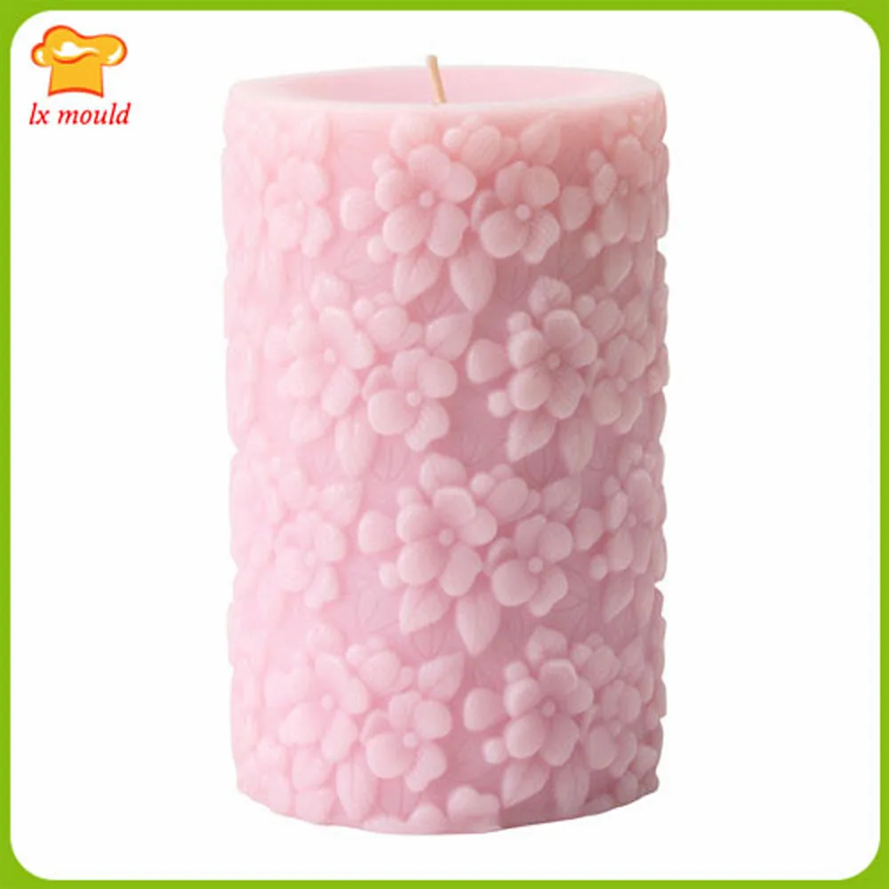 Embossed Cylindrical Fashion Flower 3D Plaster Mould Aromatherapy Candle Soap Silicone Mold