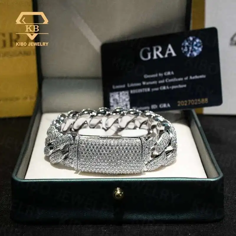 

Hip Hop Big Size Rapper 925 Silver With Gold Mossanite 20MM VVS1 LAB Grown Moissanite Diamond Iced Out Cuban Link Bracelet