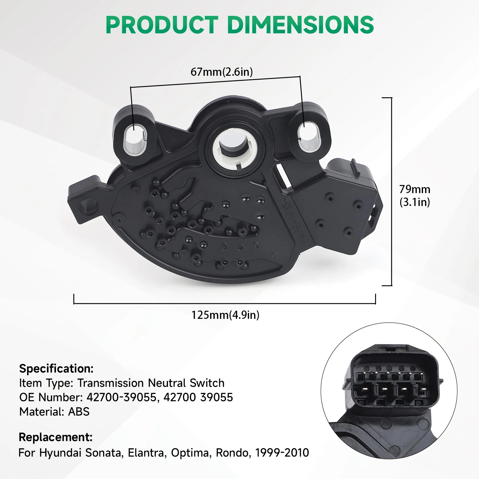 

Датчик положения селектора передач CNSPEED для Hyundai KIA 1999-2014 Sonata Elantra Santa Fe Tucson Optima Sedona, OE 42700-39055/39050, черный
