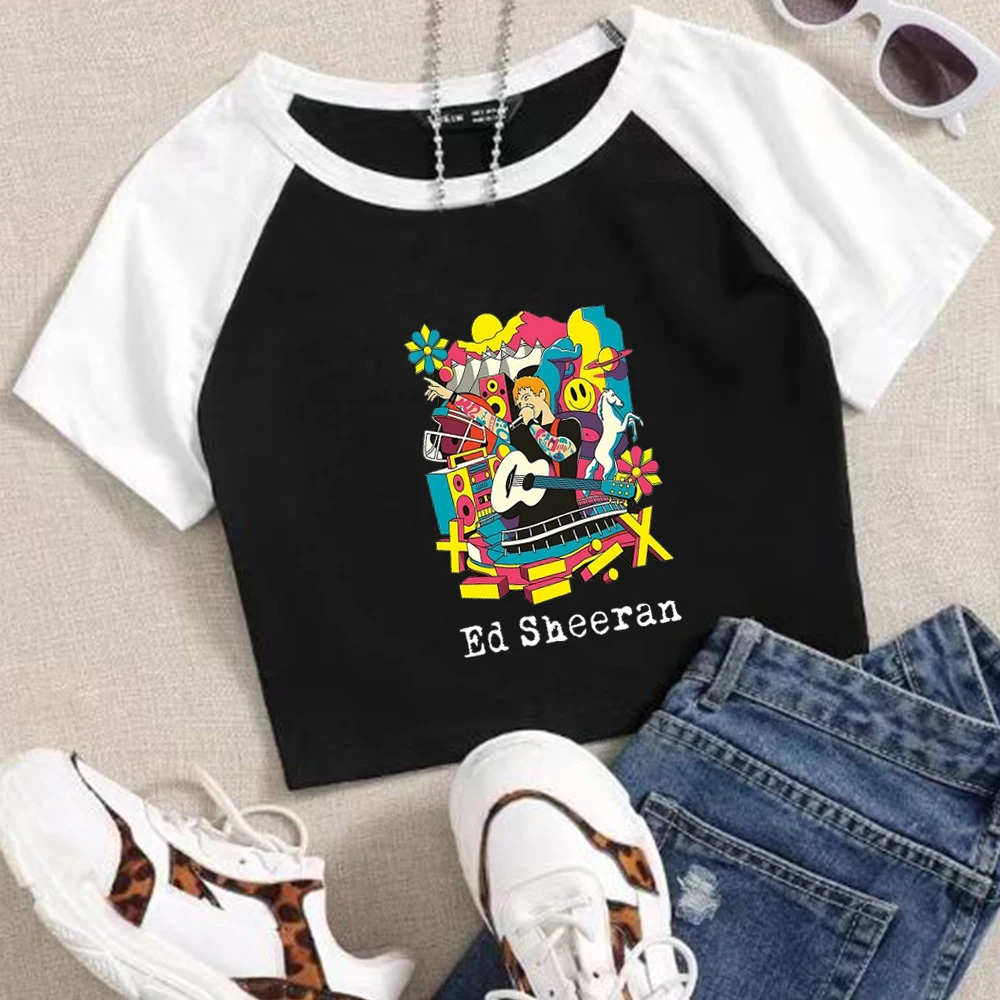 

2024 Ed Sheeran World Tour Crop Tops T-Shirt Girls Fans Gift Printing Short Sleeves Fashion Super-short Casual Regular O-Neck