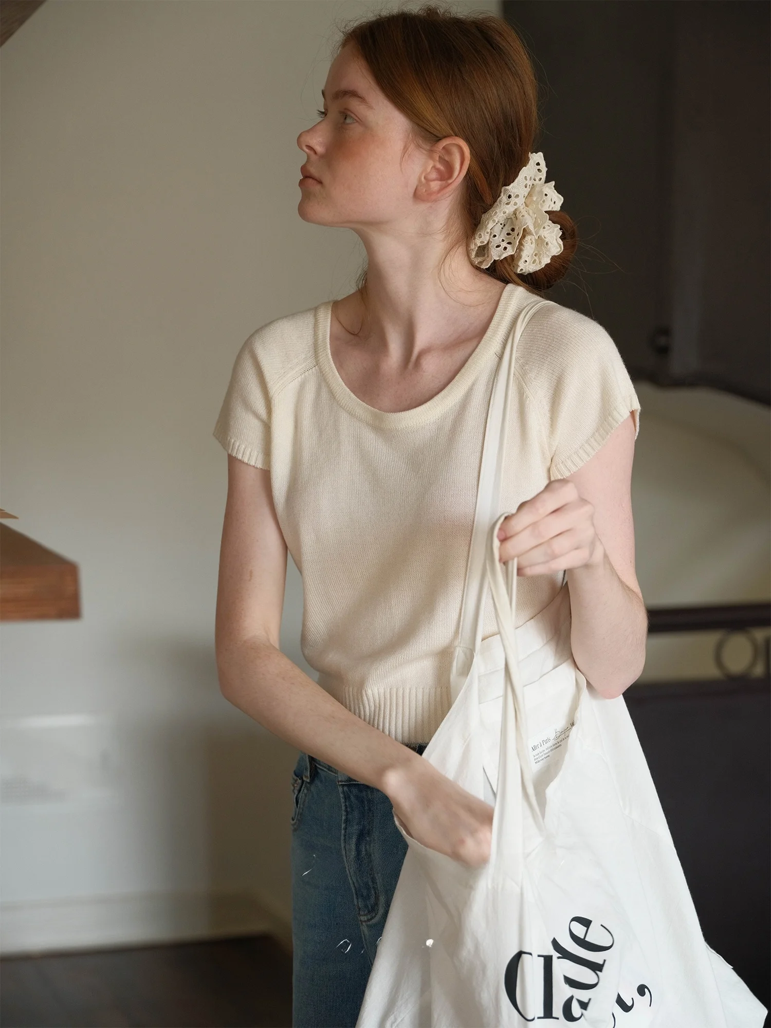 

Lightweight Knitted Wool Top Women's ort Sve Base irt Soft And Breathable Spring Summer Faion by Baijing Park