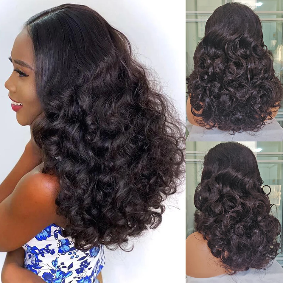 100% Unprocessed Indian Hair Double Drown Bouncy Loose Body Wave 13x4 Lace Frontal 4x4 Lace Closure HD Glueless Wig 250% Density