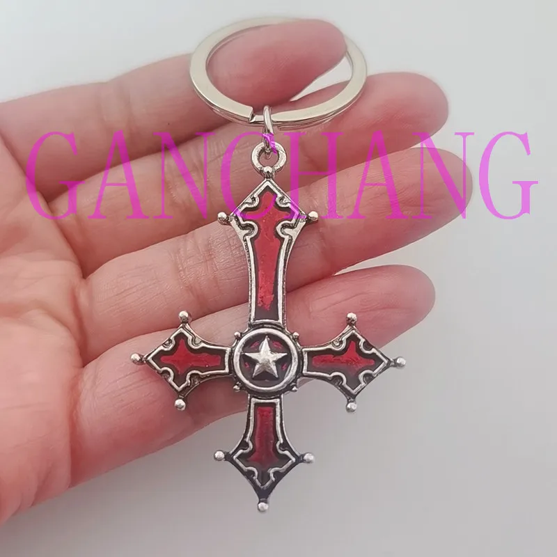 Red Bloody Inverted Cross Pendant Keychain Vintage Gothic Cross Pendant Keychain Demon Lucifer Satan Satan Jewelry