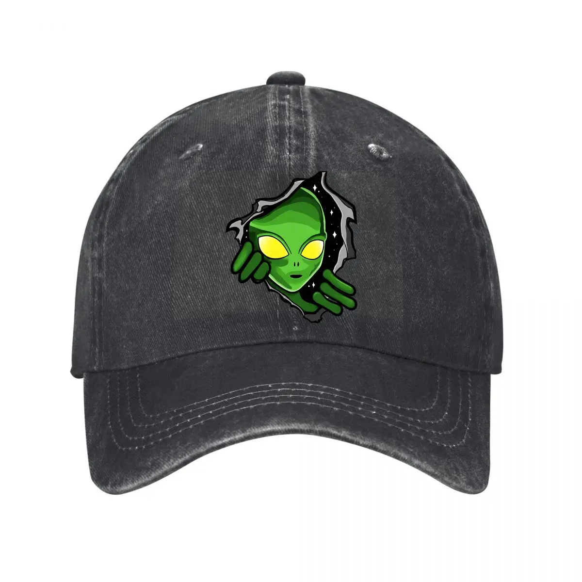 Green Alien Halloween Space Illustration New Vintage Washed Cotton Baseball Cap Sun Hats