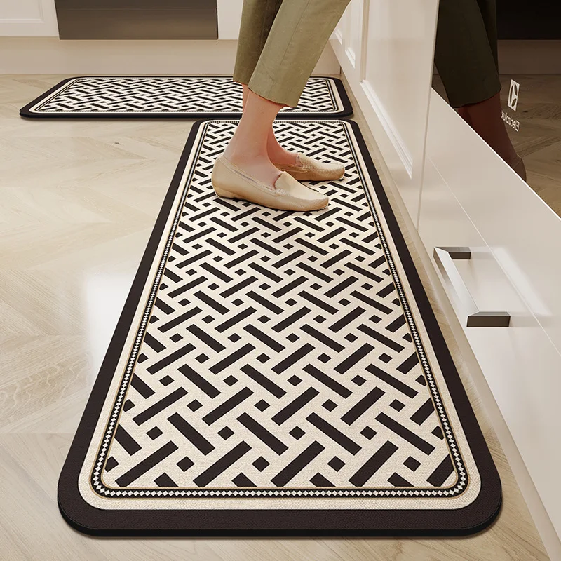 

VIKAMA Flannel Kitchen Rug Luxurious High-End Anti-Oil Resistant Easy-To-Wash Foot Pad Bathroom Absorbent Mat Home Decoration