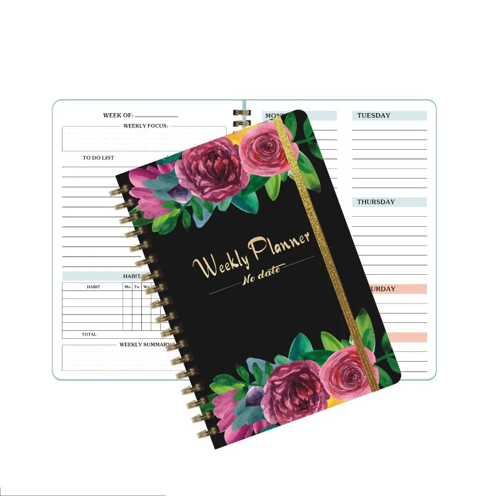 High Quality A5 Weekly Planner No Date Efficiency Weekly Schedule Book Planner Reminder with Straps Coil Notebook Student