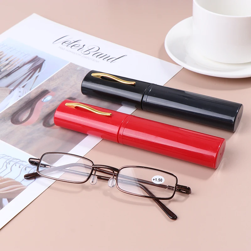 

1pcs Fashion Elegant Portable Mini Reading Glasses Metal Frame Pen Box Presbyopia Eyeglasses With Box