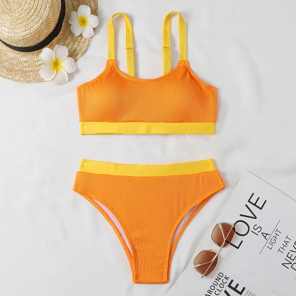 2024 New Women Swimsuit Sexy Blue Sports High Waist Bikini Swimwear Female Two Piece Beachwear Bandeau Bikinis Set Bathing Suit