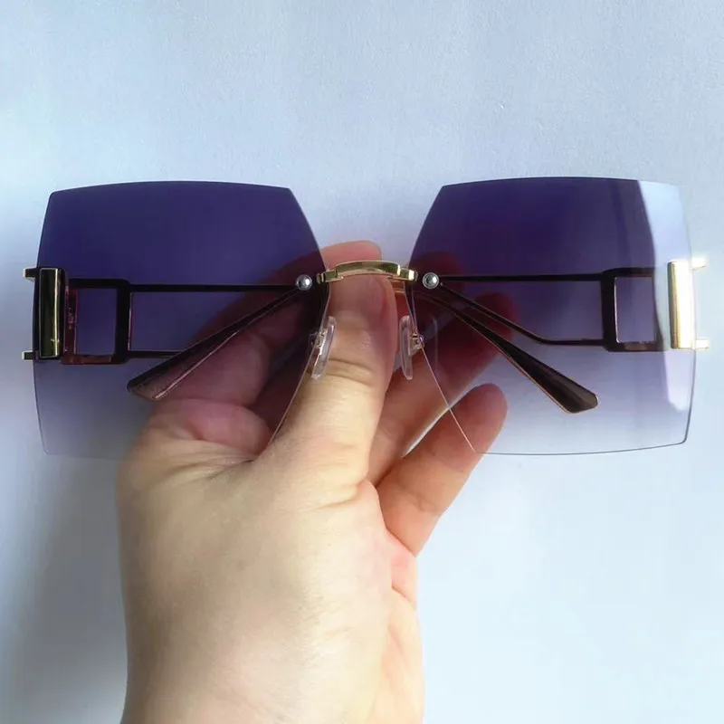 NEUE Sonnenbrille für Damen, Randlos, UV-Schutz, Eckige Brille mit Farbverlauf-Gläsern, Google-Legierungs-Bügel, Sonnenbrille – Detail 18