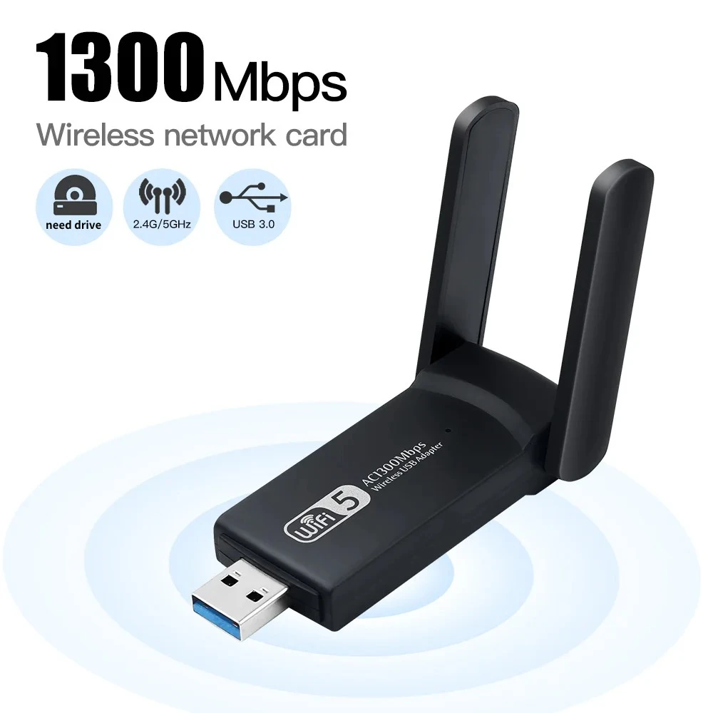 

2.4G 5G 1300Mbps Usb Wireless Network Card Dongle Antenna AP Wifi Adapter Dual Band Wi-Fi Usb 3.0 Lan Ethernet 1300M